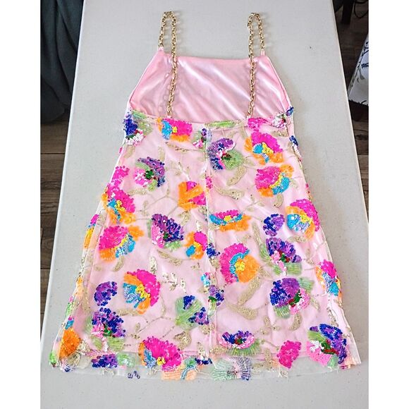 Colorful Sequin Floral Chain Strap Mini Dress Y2K Party - Juniors Small - Picture 3 of 12
